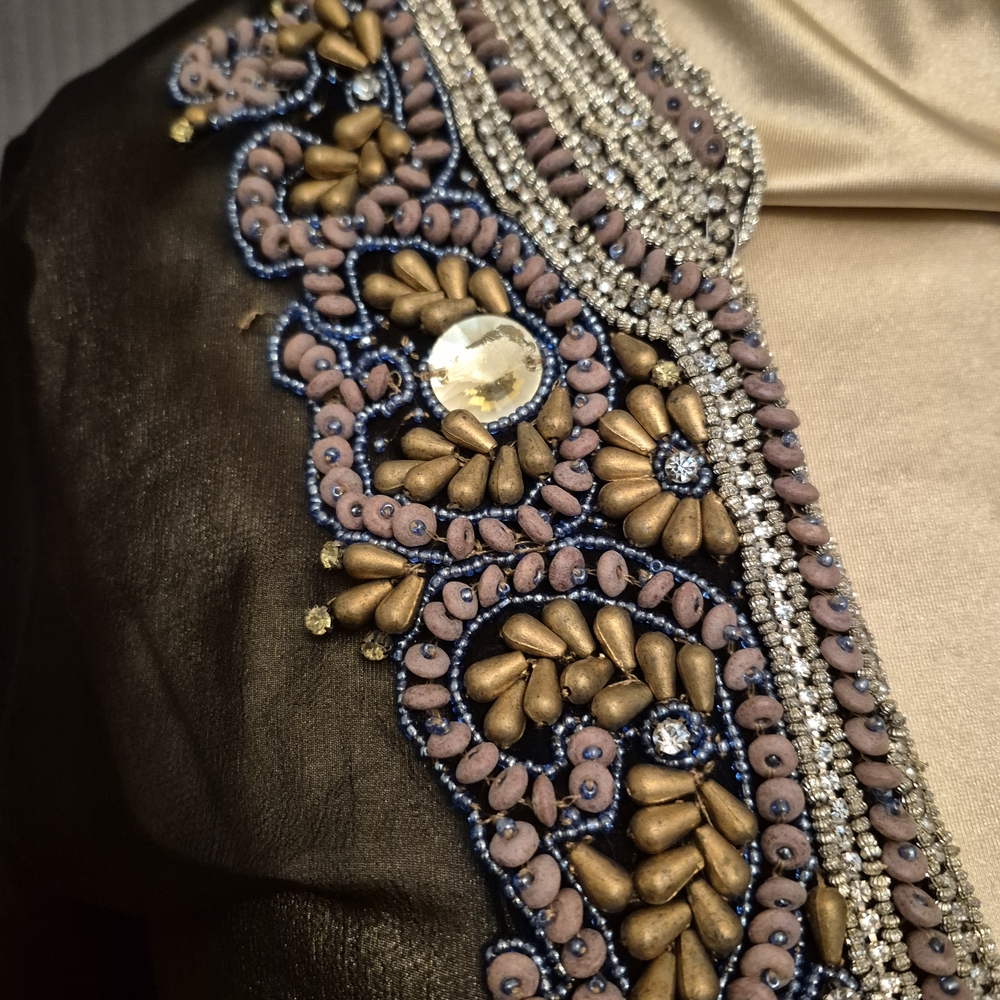 100% Silk Beaded Sheer Luxury Black Blouse